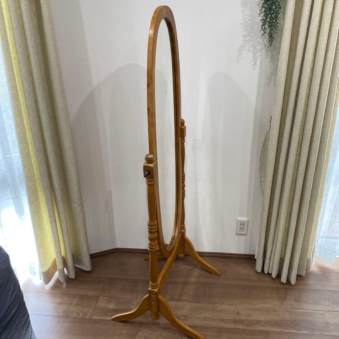 アンティーク オーバル型 木製全身鏡 スタンドミラー 脚付き 大型鏡 ビンテージ