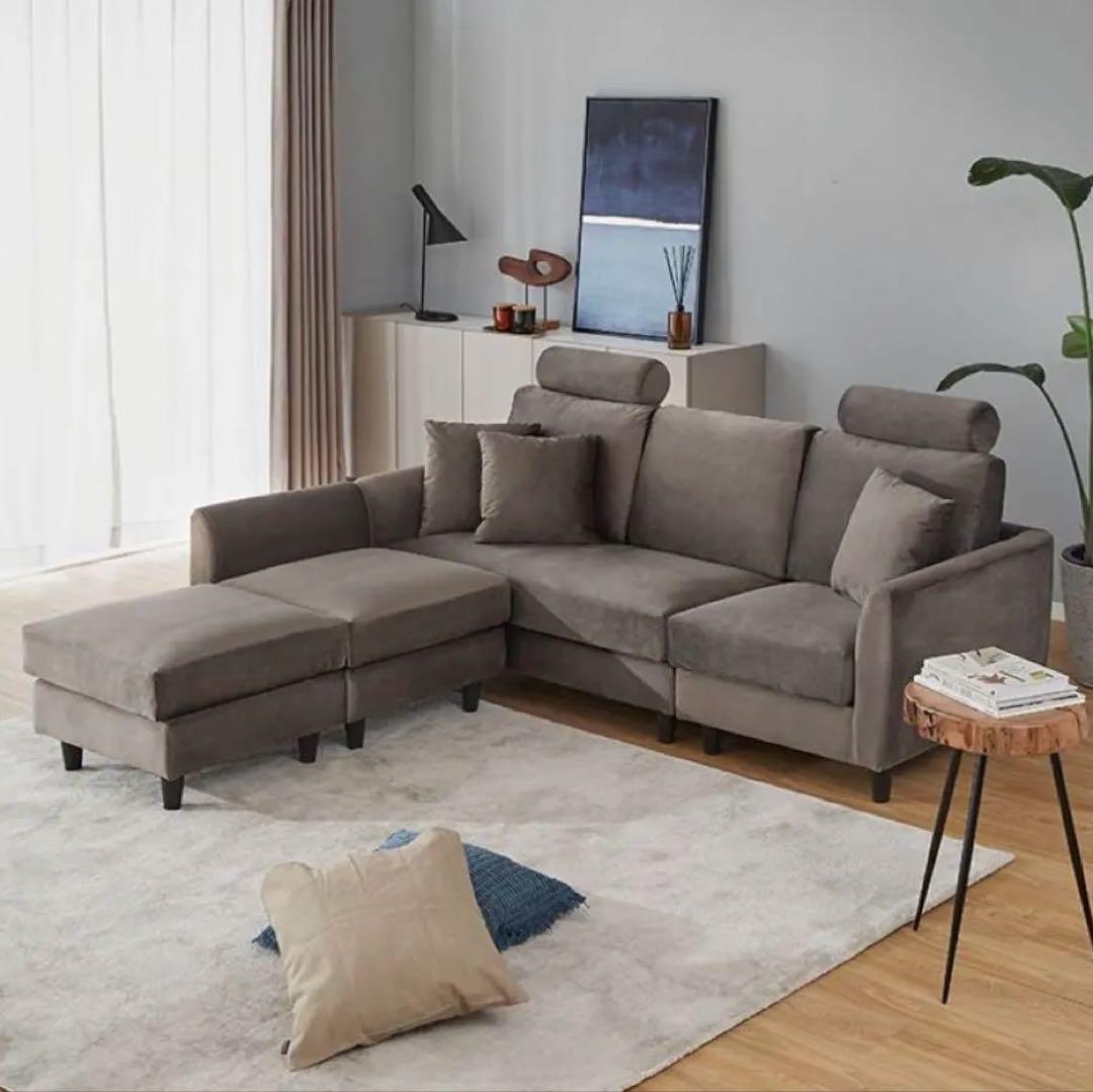 LOWYA オットマン2個付き 3人がけソファ