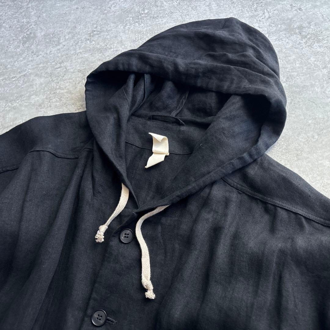 O project【M】リネン 麻 フーデットコート オーバーサイズ ブラック