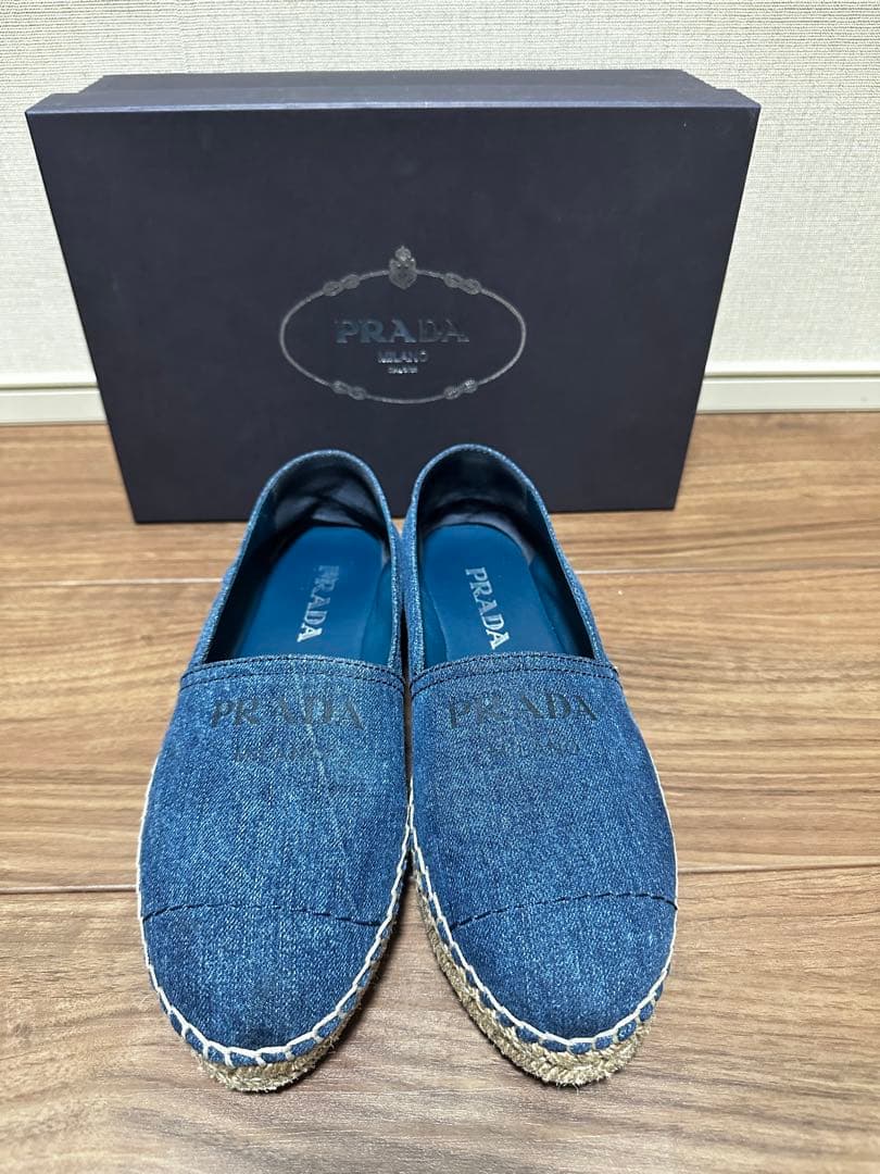 [美品] 1／19限定価格PRADA プラダデニム　フラット エスパドリーユ