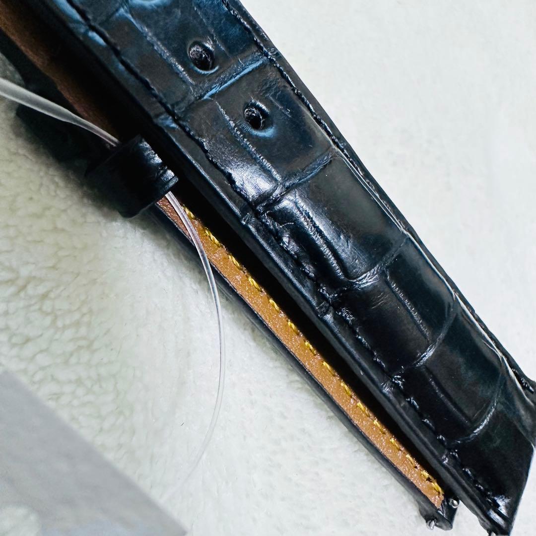 3007#20mm-18mmブラック★本物クロコダイルベルト★スイス製