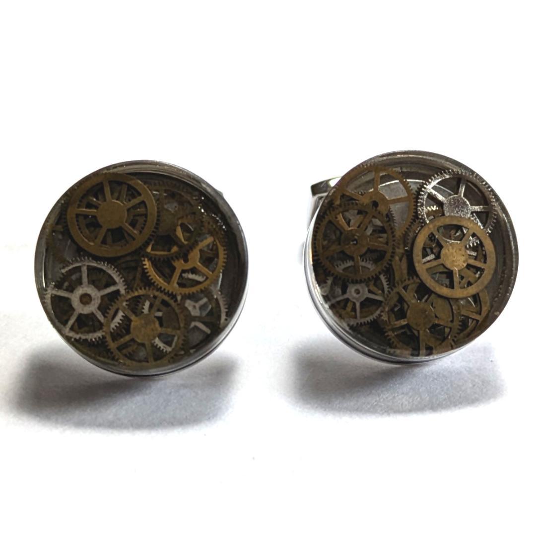 tac159 タテオシアン カフリンクス シルバー レジン ギア ゴールド英国製