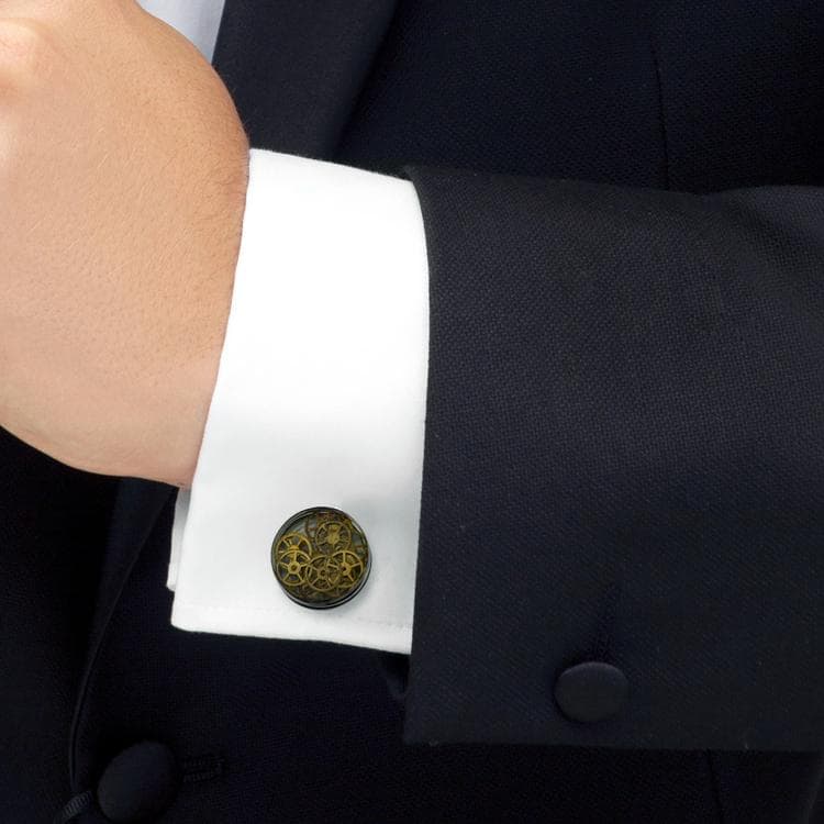 tac159 タテオシアン カフリンクス シルバー レジン ギア ゴールド英国製