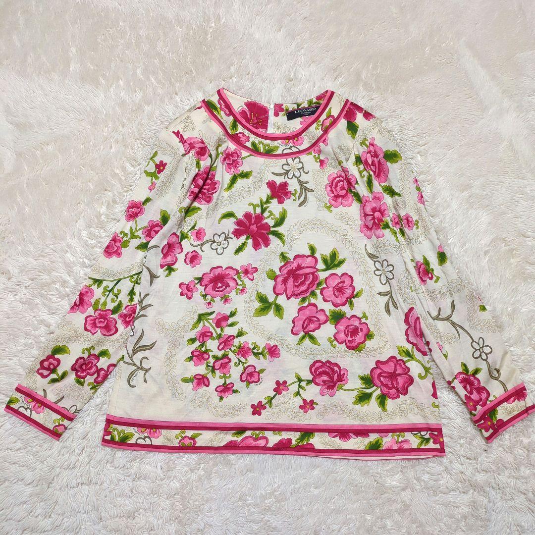 美品！LEONARD　花柄シルクカットソー　Lサイズ　総柄　アイボリー