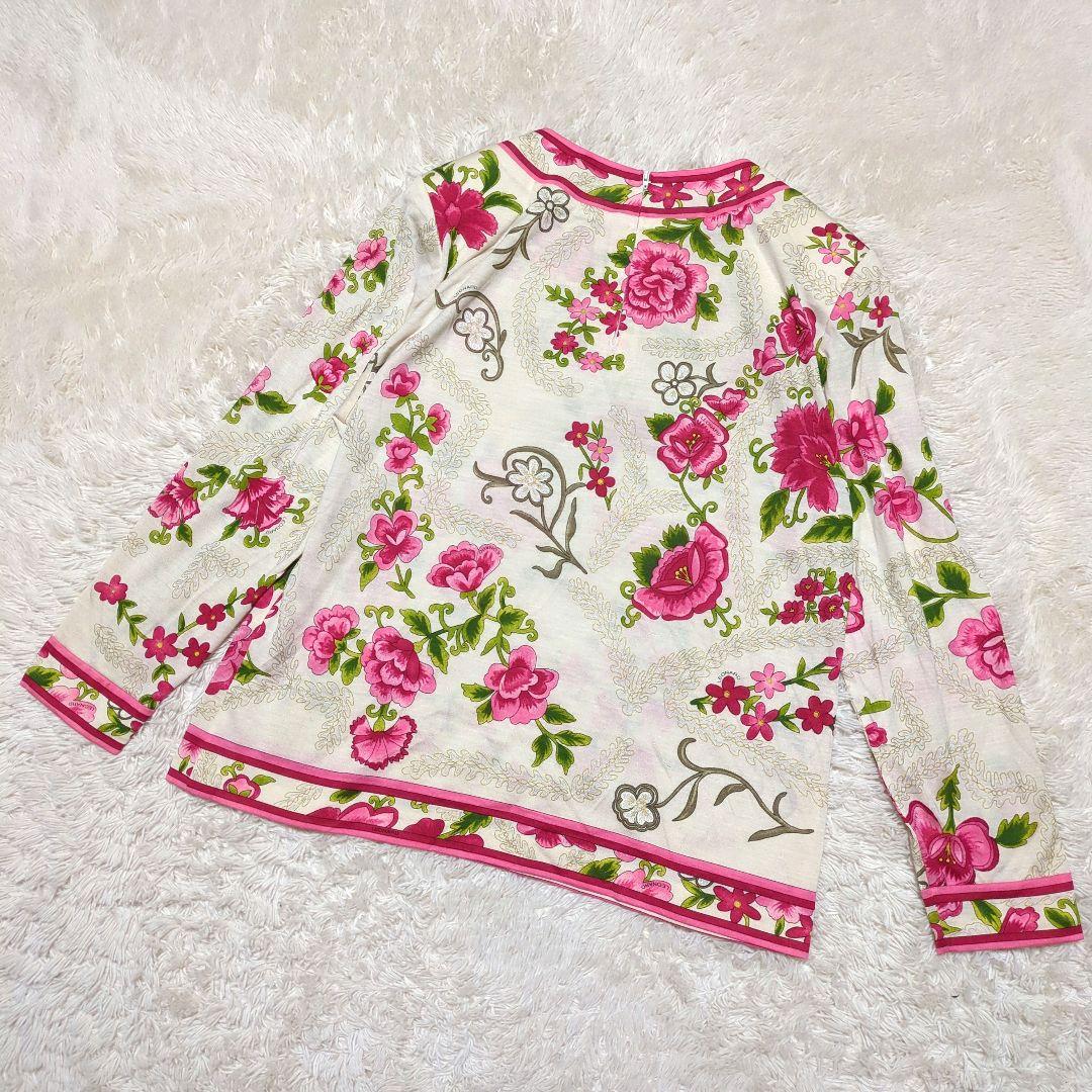 美品！LEONARD　花柄シルクカットソー　Lサイズ　総柄　アイボリー