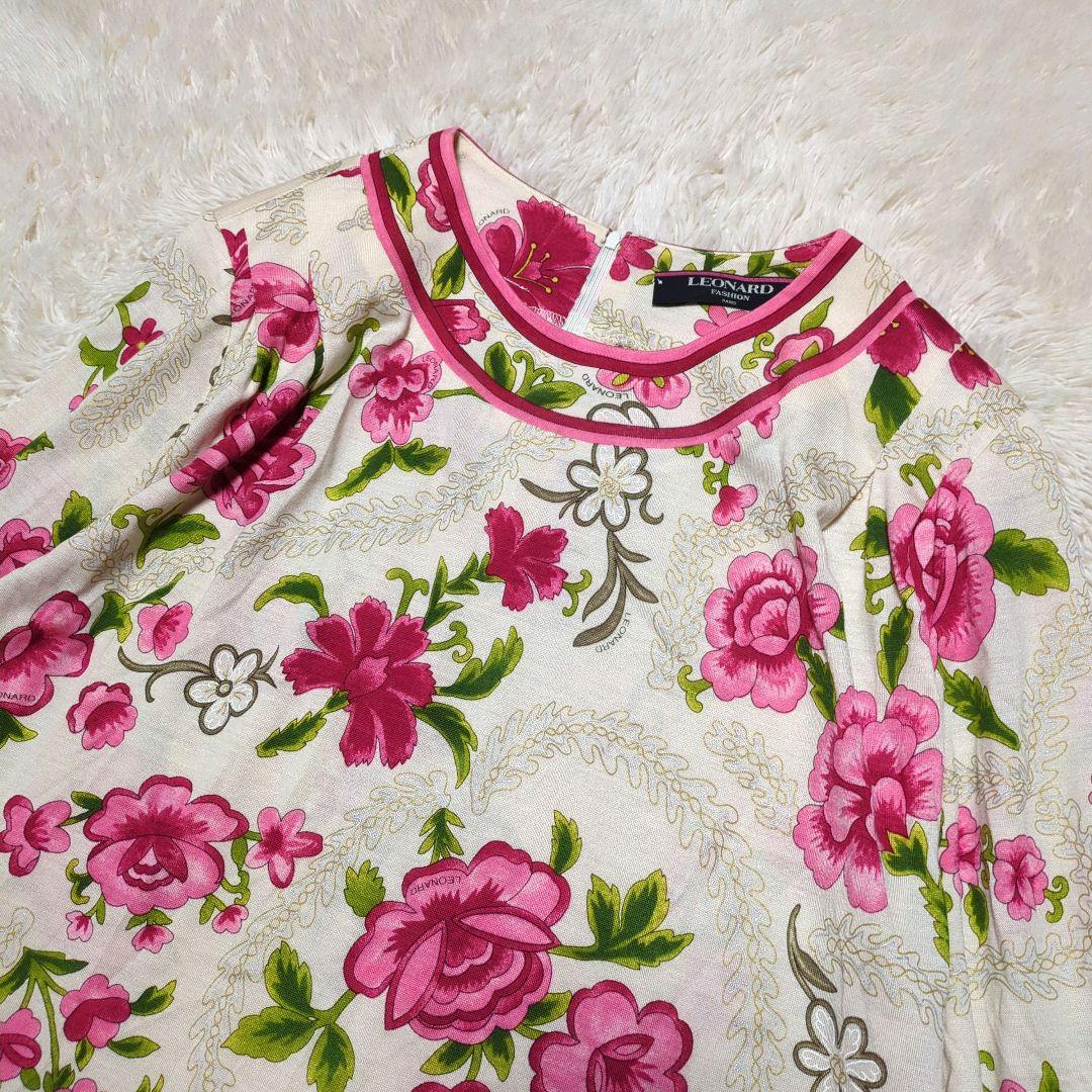 美品！LEONARD　花柄シルクカットソー　Lサイズ　総柄　アイボリー