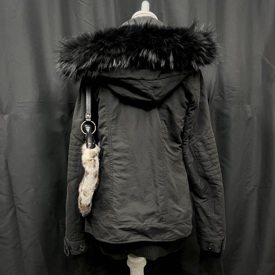 平成ギャル y2k グランジ　ファー付き　モッズコート　ブラック　ダークコア