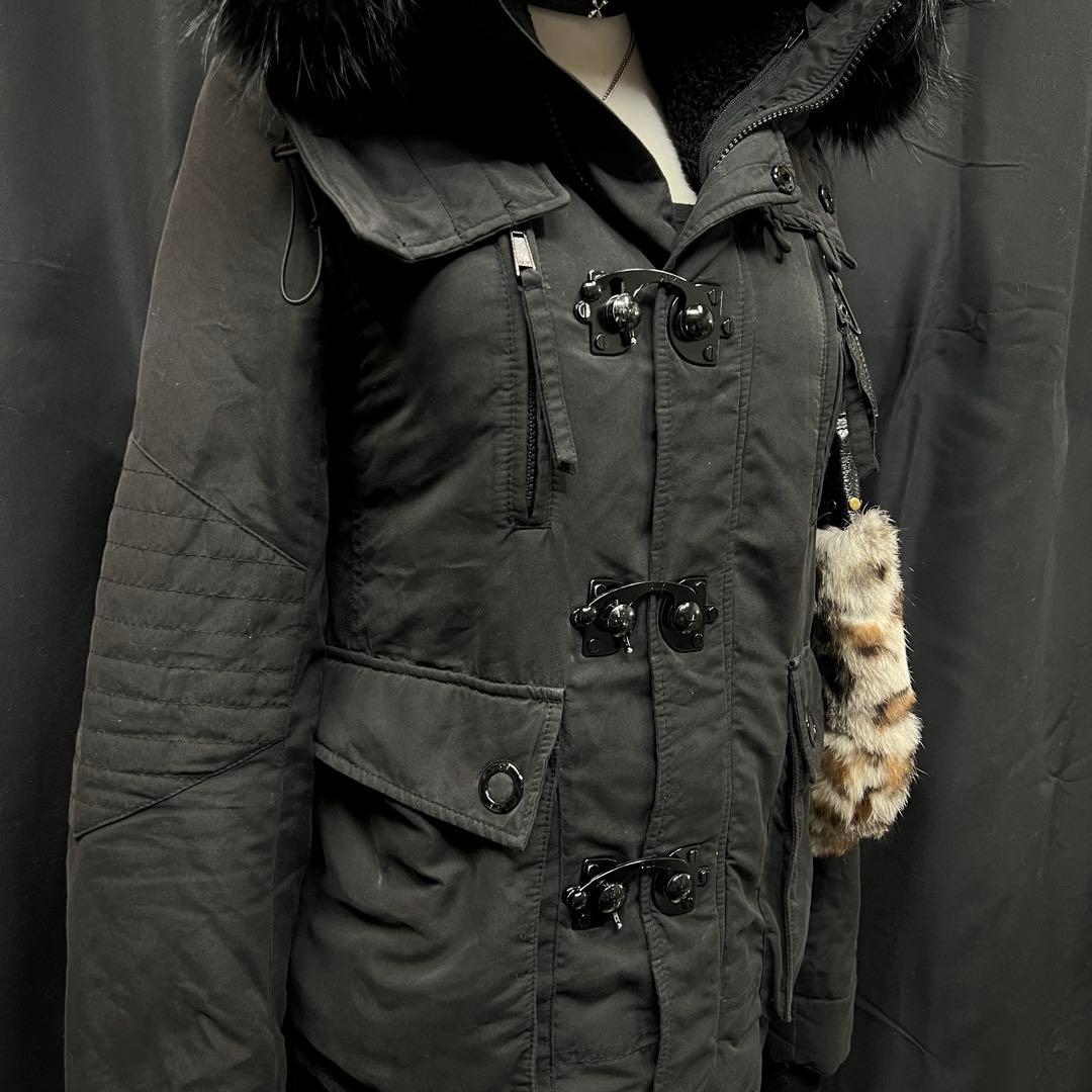 平成ギャル y2k グランジ　ファー付き　モッズコート　ブラック　ダークコア