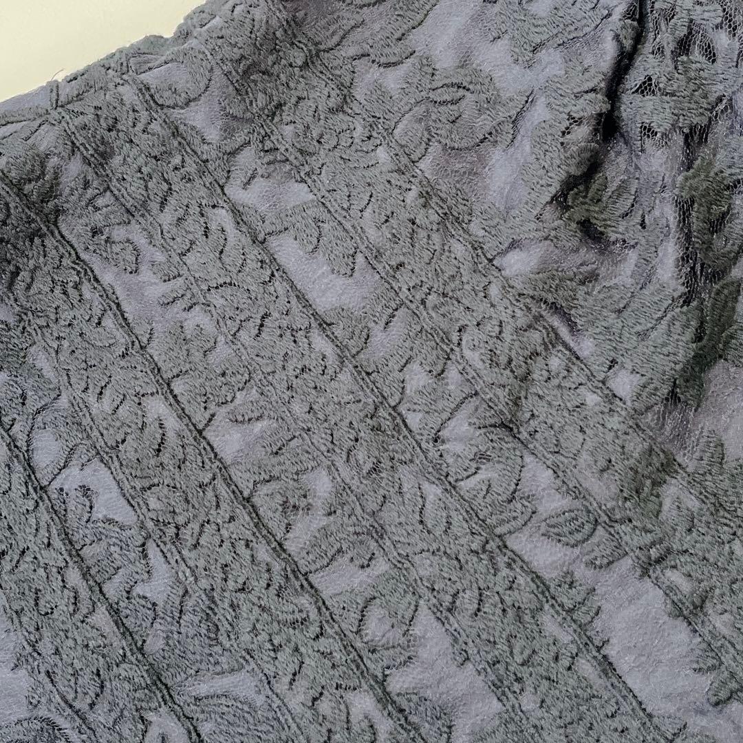 タダシショージ レース 刺繍　スリット ロングドレス　ネイビー　ワンピース