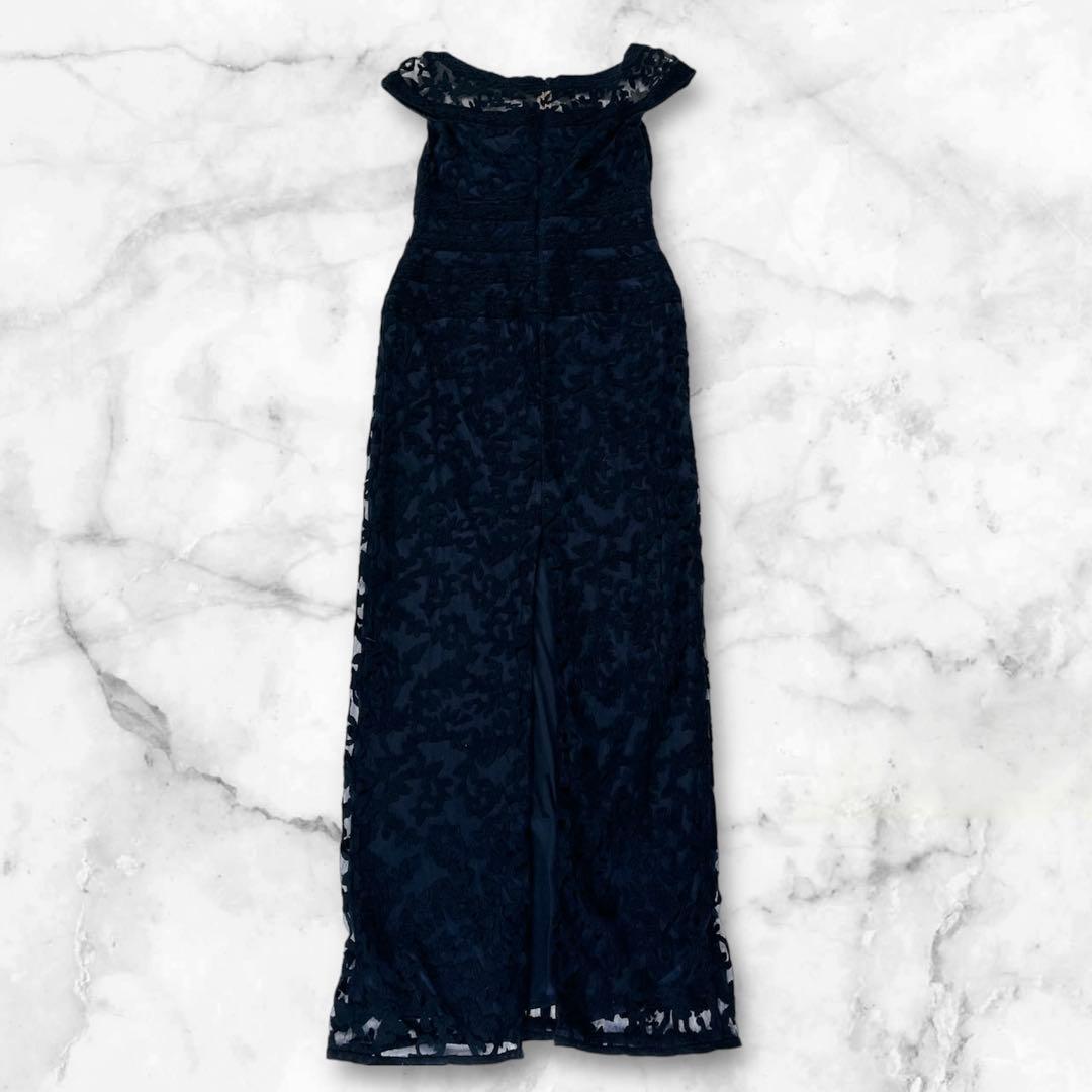 タダシショージ レース 刺繍　スリット ロングドレス　ネイビー　ワンピース