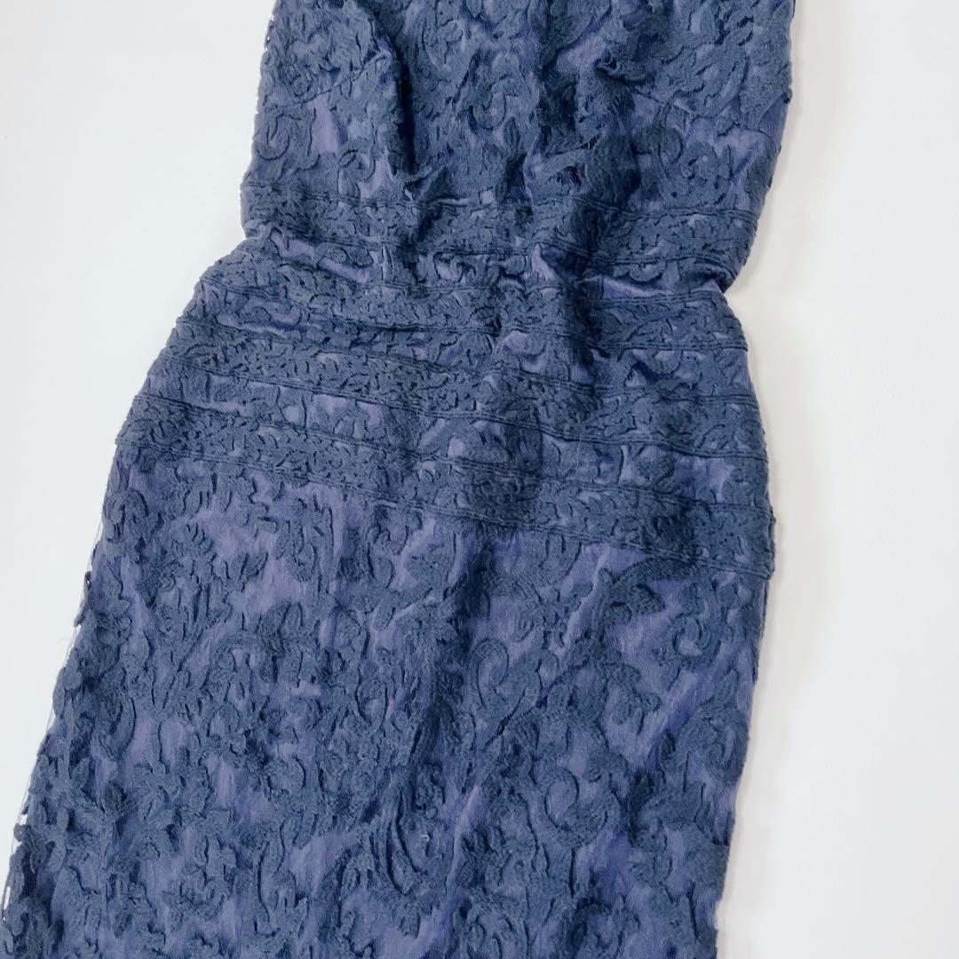 タダシショージ レース 刺繍　スリット ロングドレス　ネイビー　ワンピース