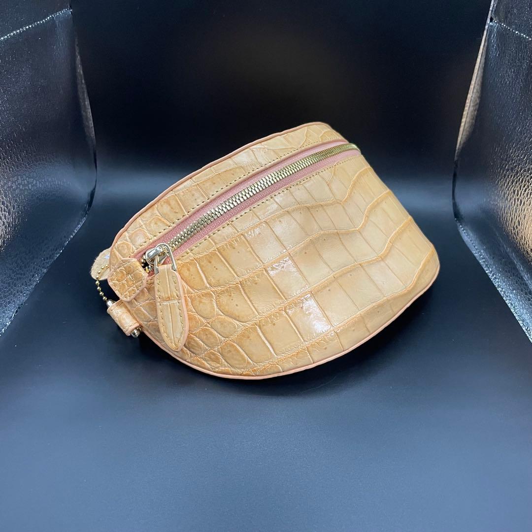 [本革クロコ・1枚革]☆シャム　クロコダイル　ボディバッグ　ベージュ