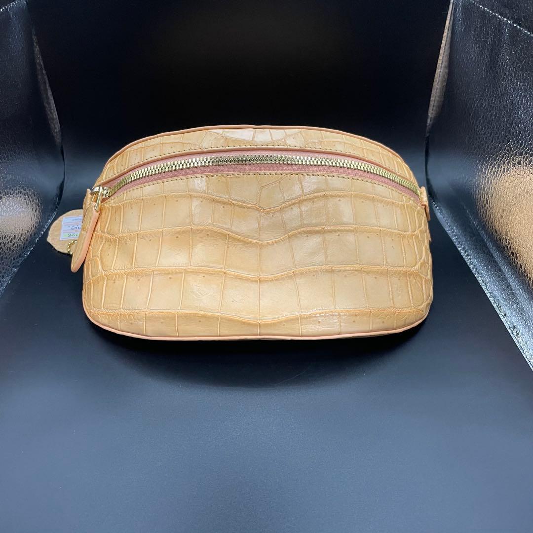 [本革クロコ・1枚革]☆シャム　クロコダイル　ボディバッグ　ベージュ