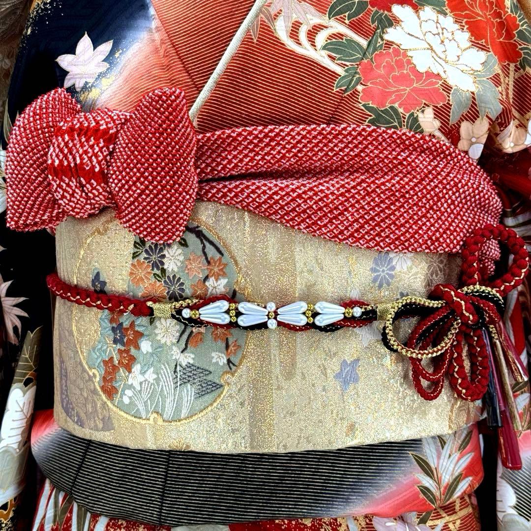 逸品 振袖7点フルセット 金駒刺繍 豪華金彩 鴛鴦　四季草花文様　成人式　結婚式