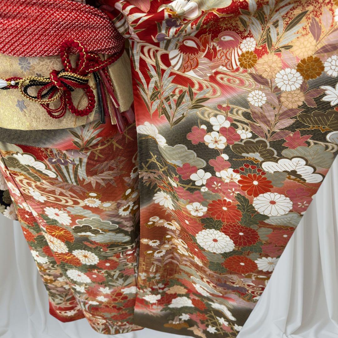 逸品 振袖7点フルセット 金駒刺繍 豪華金彩 鴛鴦　四季草花文様　成人式　結婚式