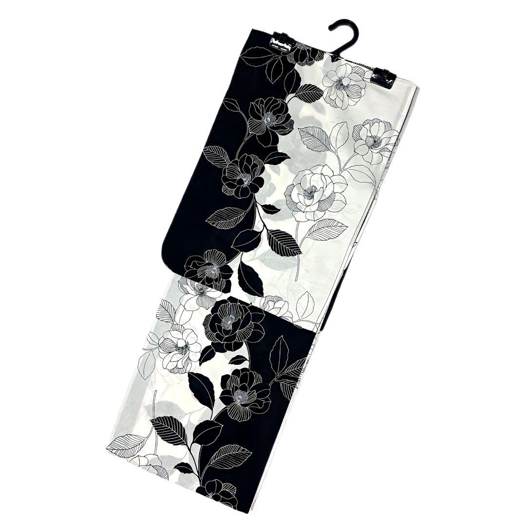 下駄なし　浴衣ジェンヌ 浴衣3点セット 兵児帯 ゆかた 黒×白