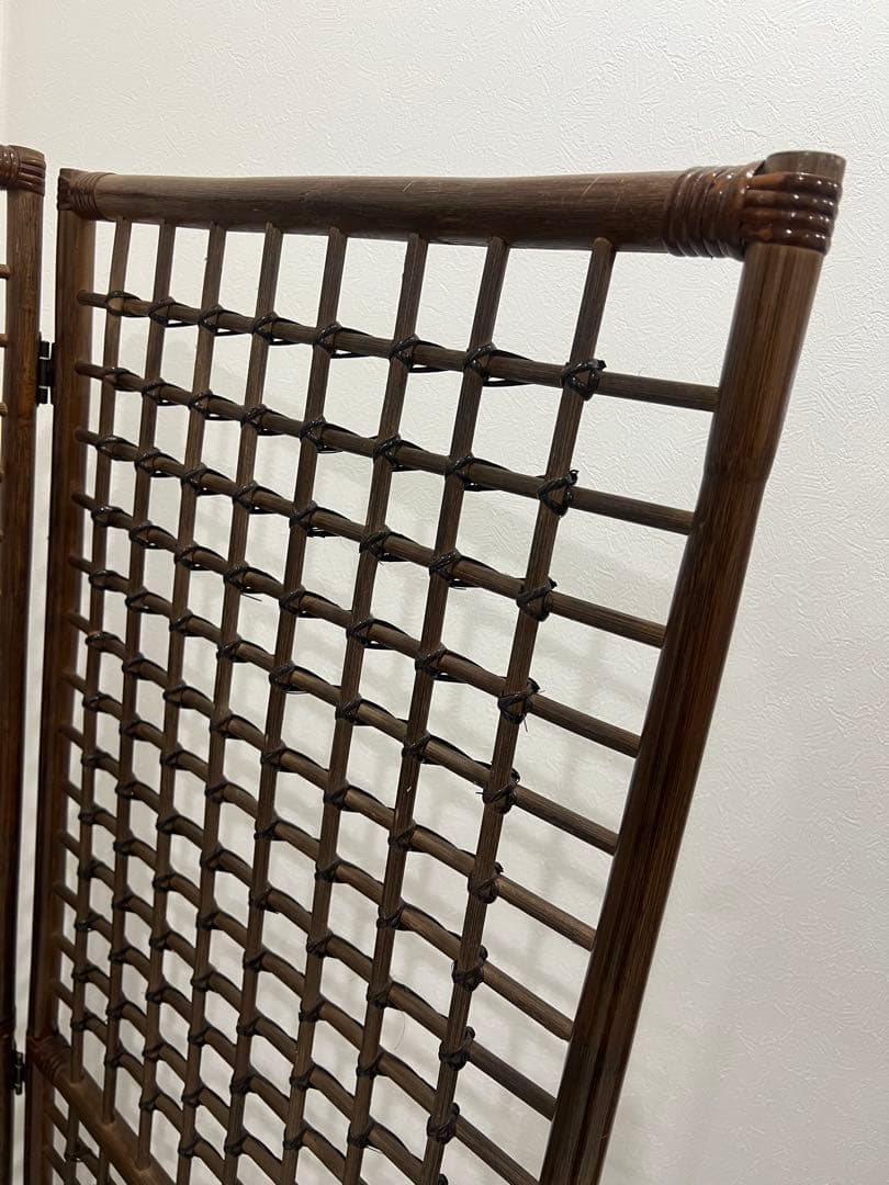 ブラウン木製格子パーテーション 2枚組 ラタン たのメル便にて発送