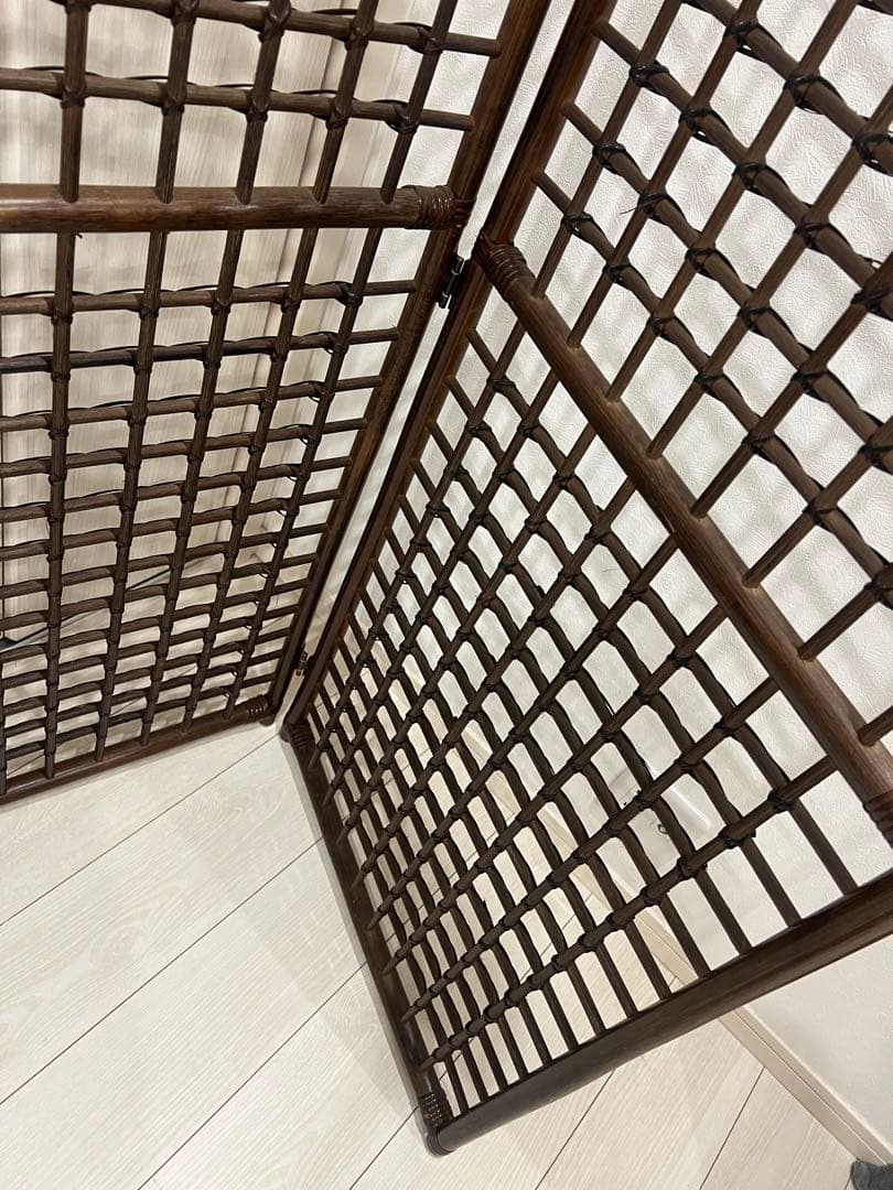 ブラウン木製格子パーテーション 2枚組 ラタン たのメル便にて発送