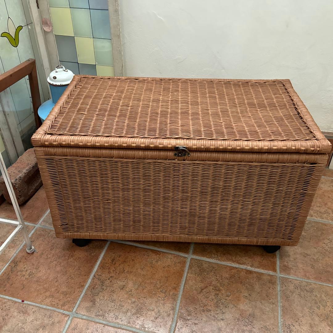 ラタン 籐　キャスター付き　大型収納　蓋付き　トランク チェスト ヴィンテージ
