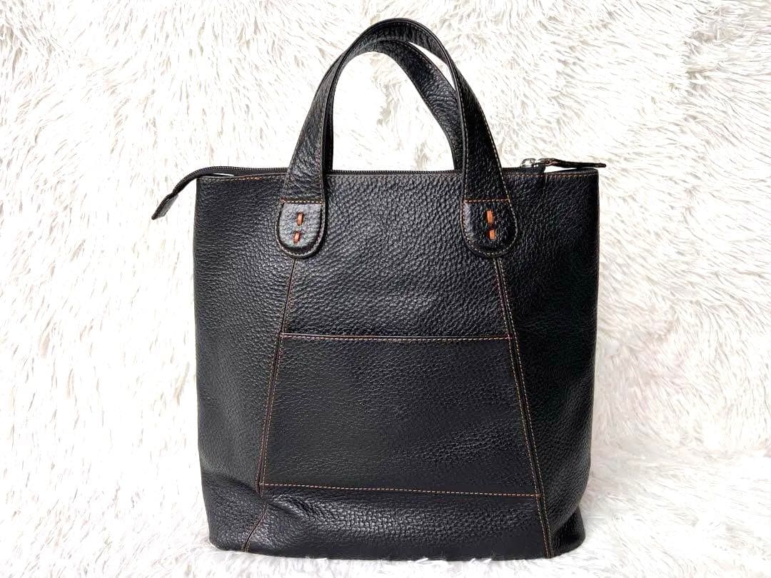 【美品】キタムラ2 レザービジネストート ブラック 自立 A4可