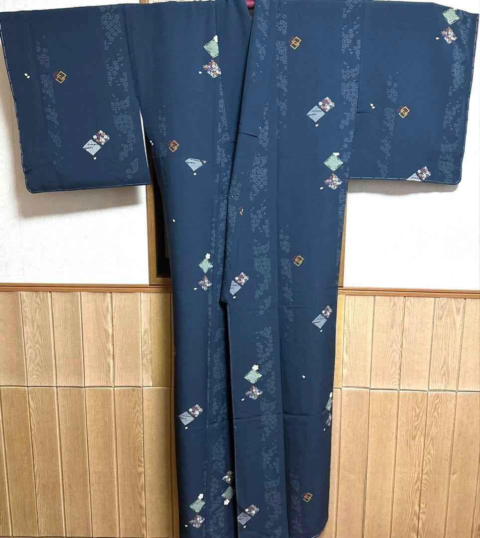 やまと誂製　正絹小紋　名古屋帯　長襦袢　帯締め　しつけ糸付き　４点セット