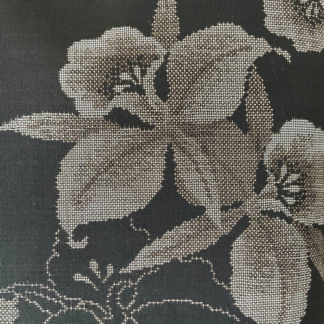 大島紬 カトレアの花 リメイク 胡桃皮ハンドルバッグ