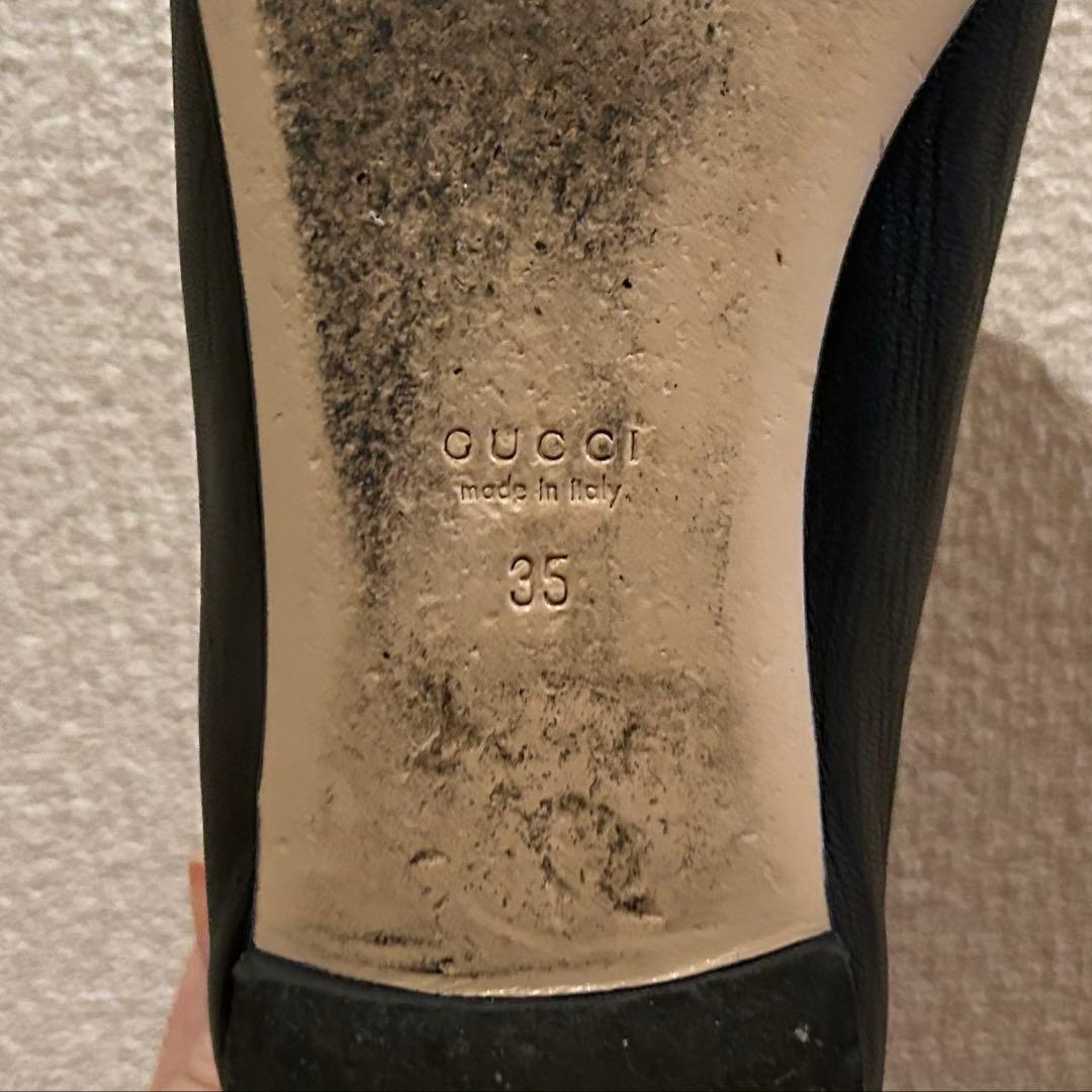 【美品】GUCCI フラットパンプス パール 35 黒
