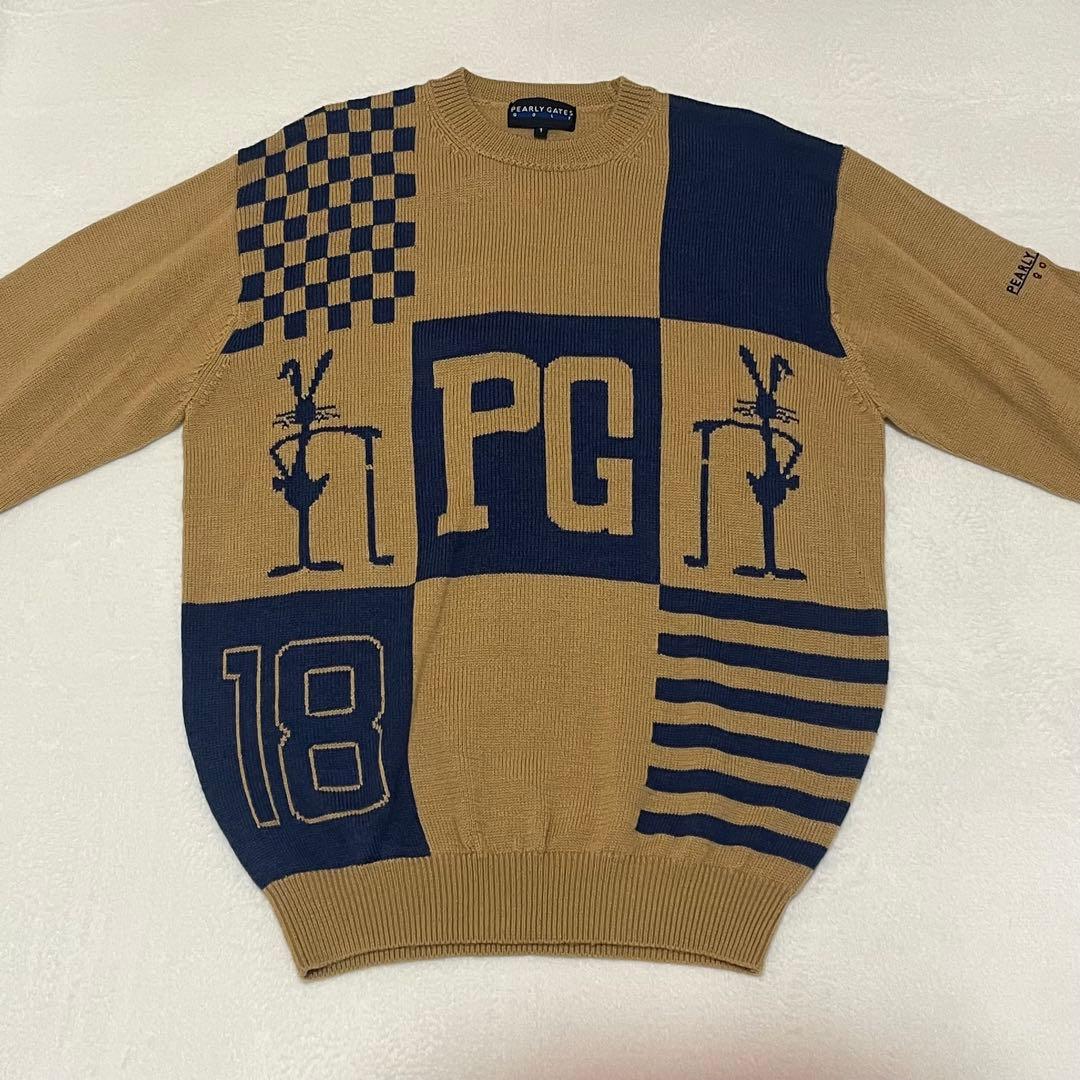 美品 パーリーゲイツ ゴルフ ニット セーター 1 89 ウール キャメル 希少