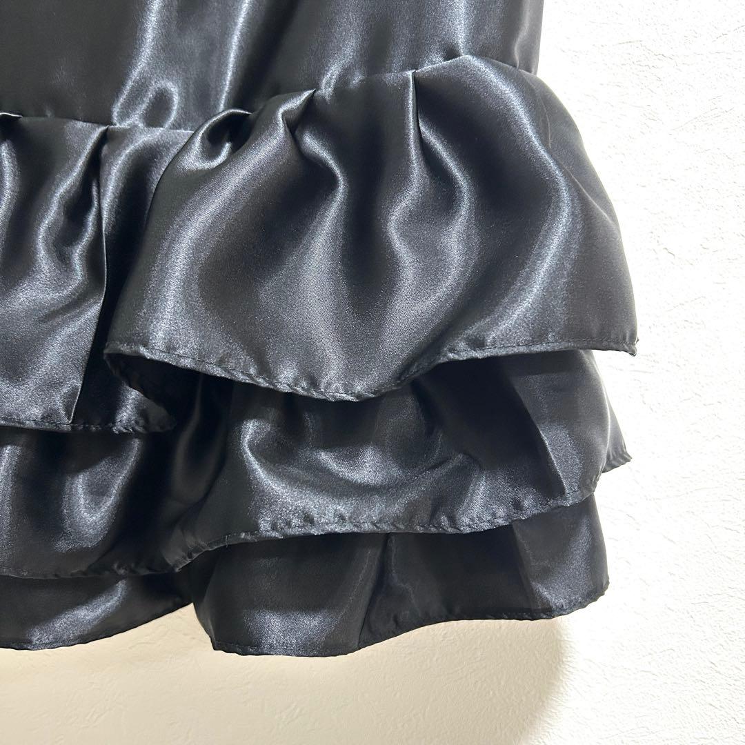 【りえ】スカート裾除け　サテン　黒　フリル　3段　オーダー品