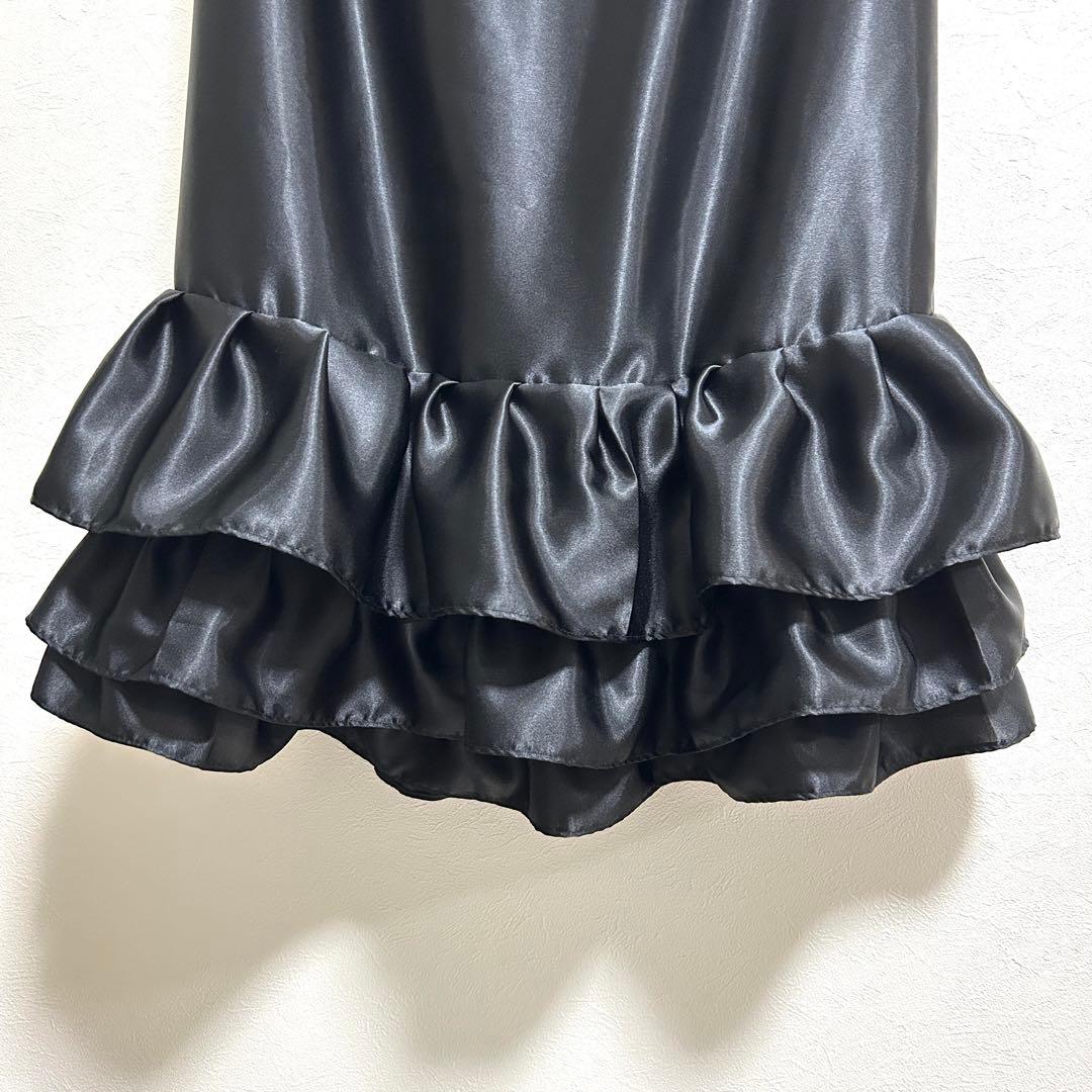 【りえ】スカート裾除け　サテン　黒　フリル　3段　オーダー品