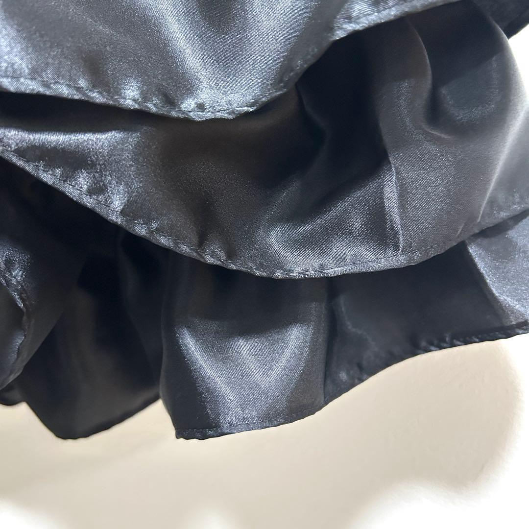 【りえ】スカート裾除け　サテン　黒　フリル　3段　オーダー品