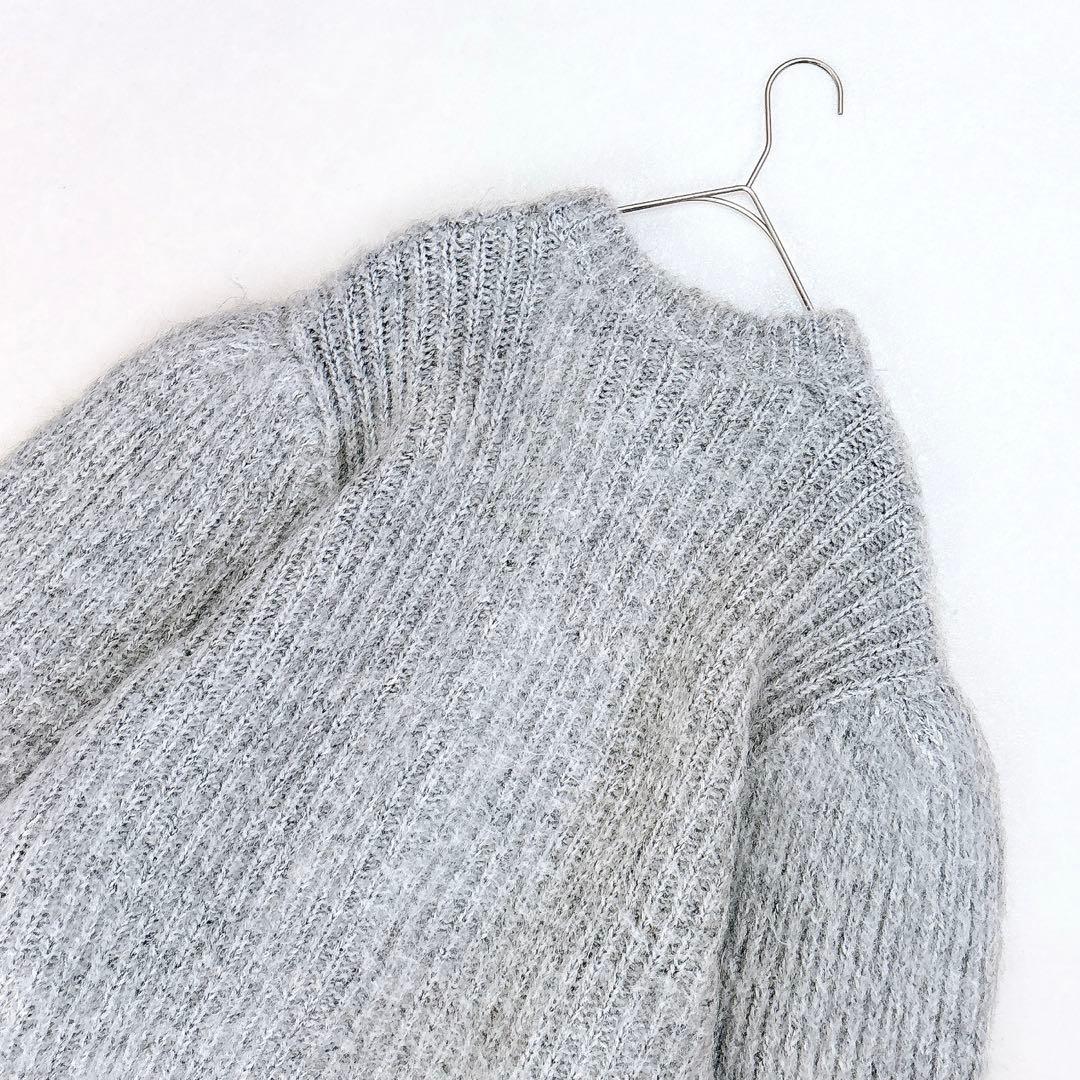 美品　クラネ　モヘヤシャギーニットカーディガン　グレー　ボリューム袖　サイズ2
