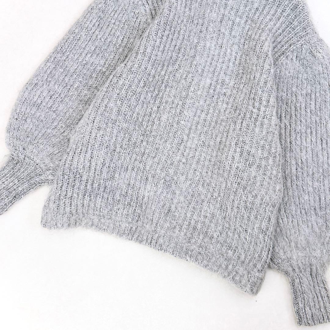 美品　クラネ　モヘヤシャギーニットカーディガン　グレー　ボリューム袖　サイズ2