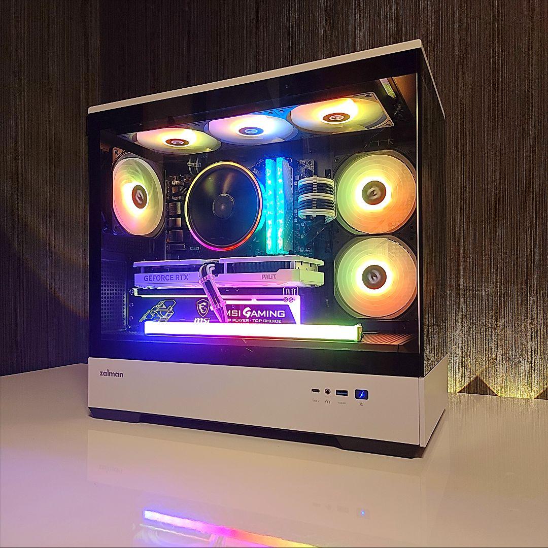 新品【光る高性能 白/黒 ゲーミングPC】デスクトップ／2面ガラス ピラーレス