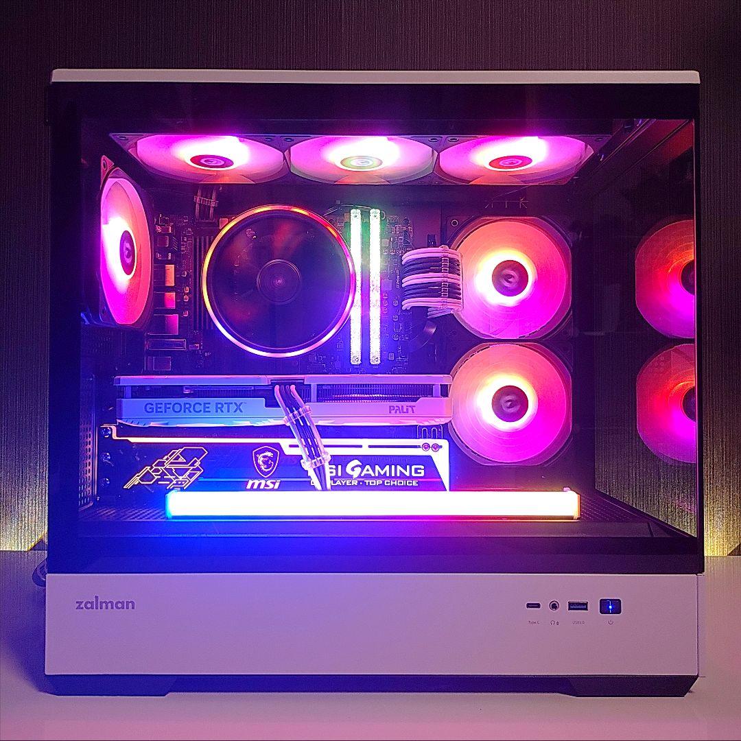 新品【光る高性能 白/黒 ゲーミングPC】デスクトップ／2面ガラス ピラーレス