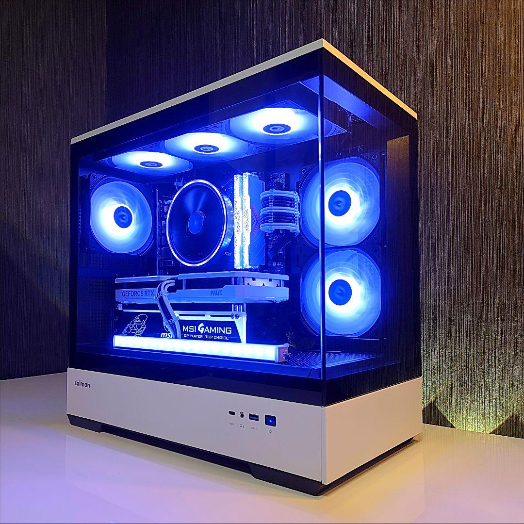 新品【光る高性能 白/黒 ゲーミングPC】デスクトップ／2面ガラス ピラーレス