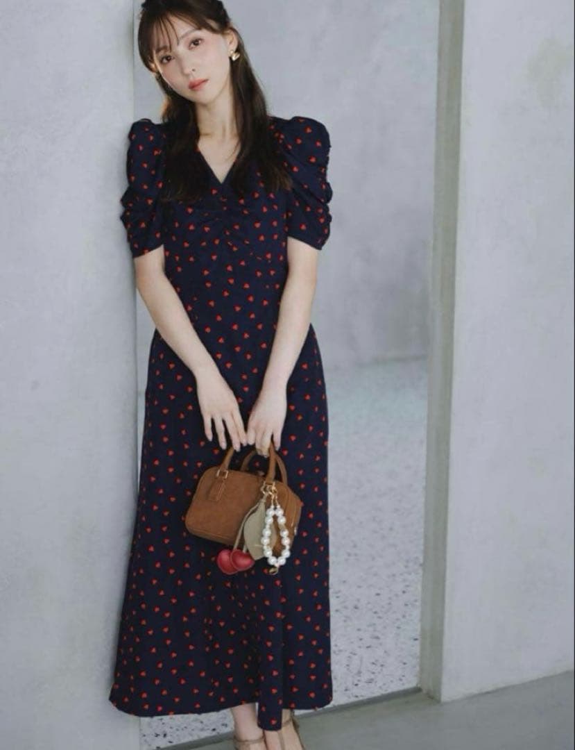 新品　スナイデル【WEB限定】ハートプリントワンピース ネイビー サイズ2