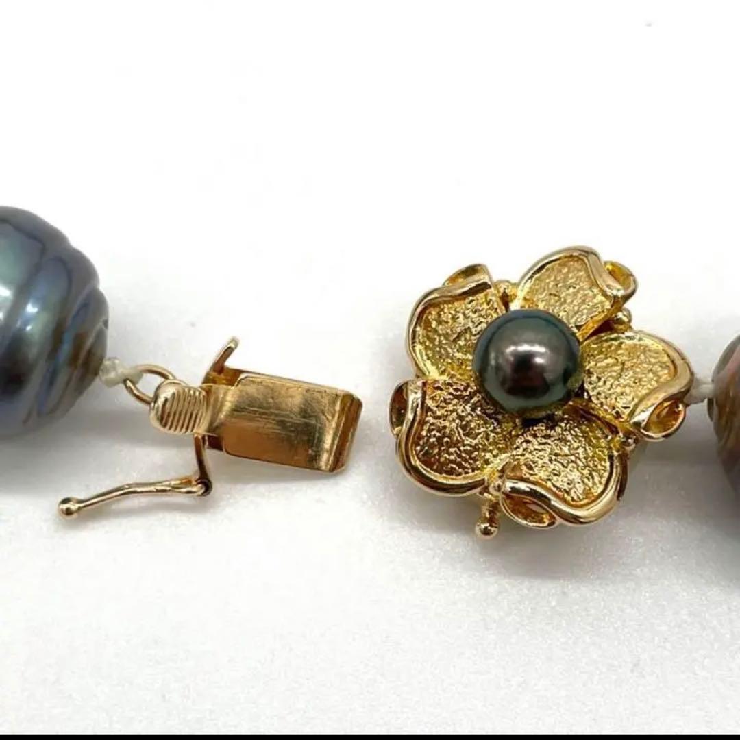 YAMA バロックパール ネックレス 黒真珠 ブラックパール K14金