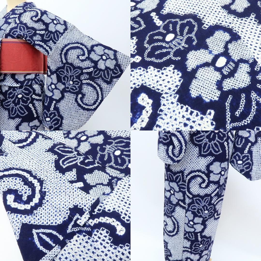 Y3482◆美品 有松鳴海絞り 背・居敷当て付 手縫い 高級浴衣 洗える夏着物