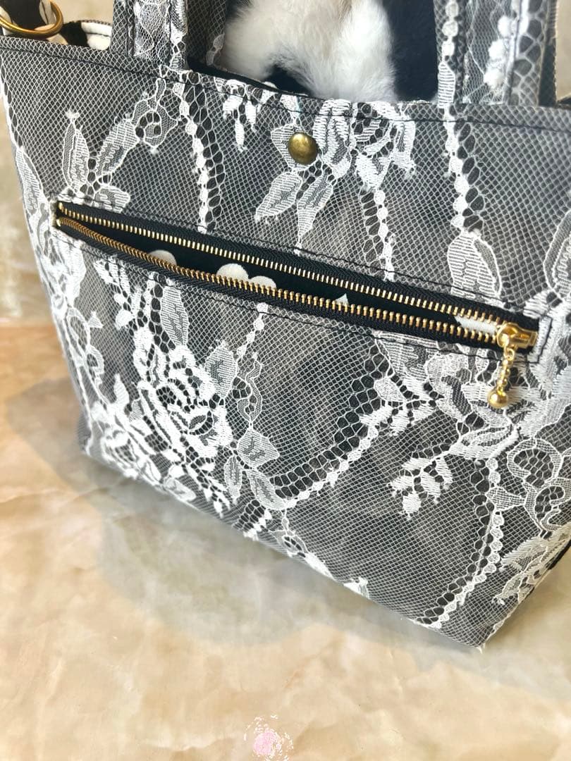 コヤンイサムチョン　ブラックレースデニム/ラメレース　ふんわりフリルバッグ