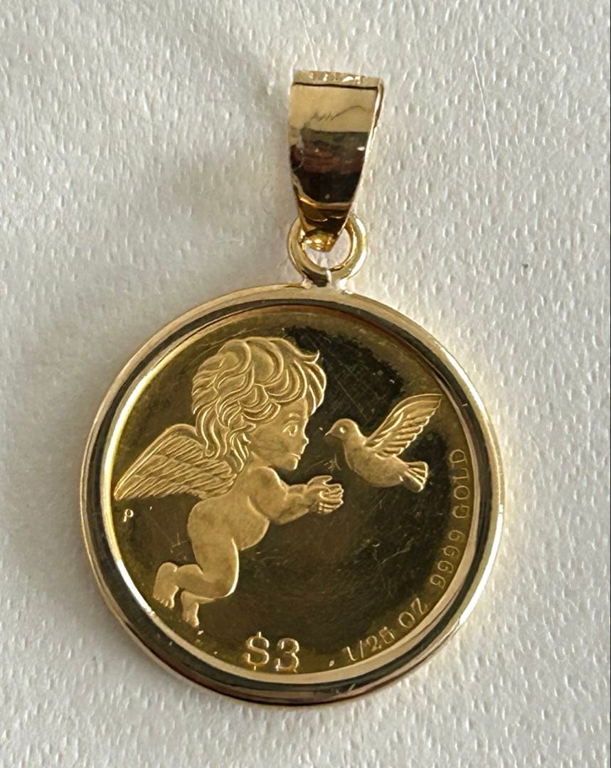 24金/枠K18 エリザベス女王エンジェル1/25オンス ペンダントトップ