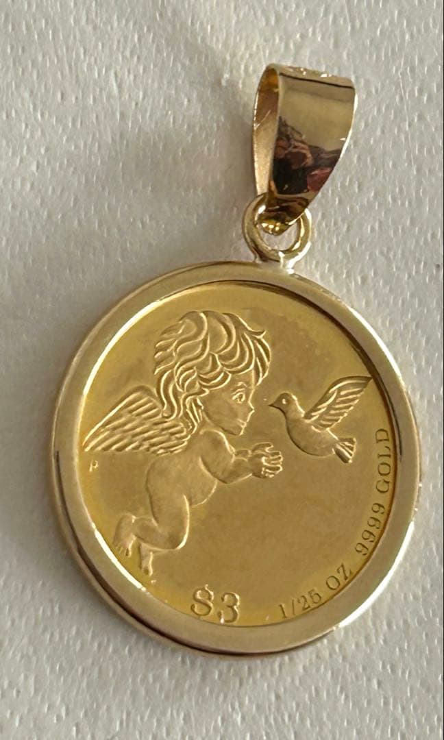 24金/枠K18 エリザベス女王エンジェル1/25オンス ペンダントトップ