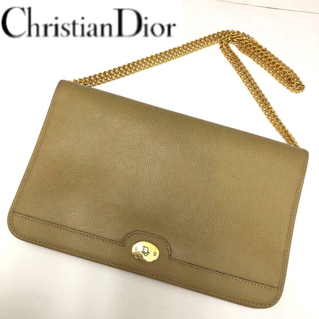 C012915)ChristianDior ハニカム柄 フラップバッグ ベージュ