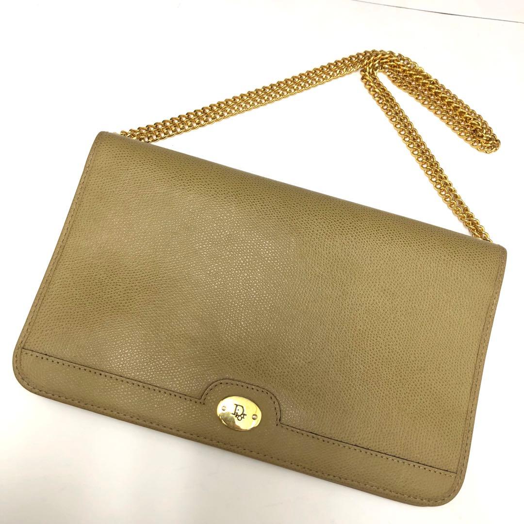 C012915)ChristianDior ハニカム柄 フラップバッグ ベージュ