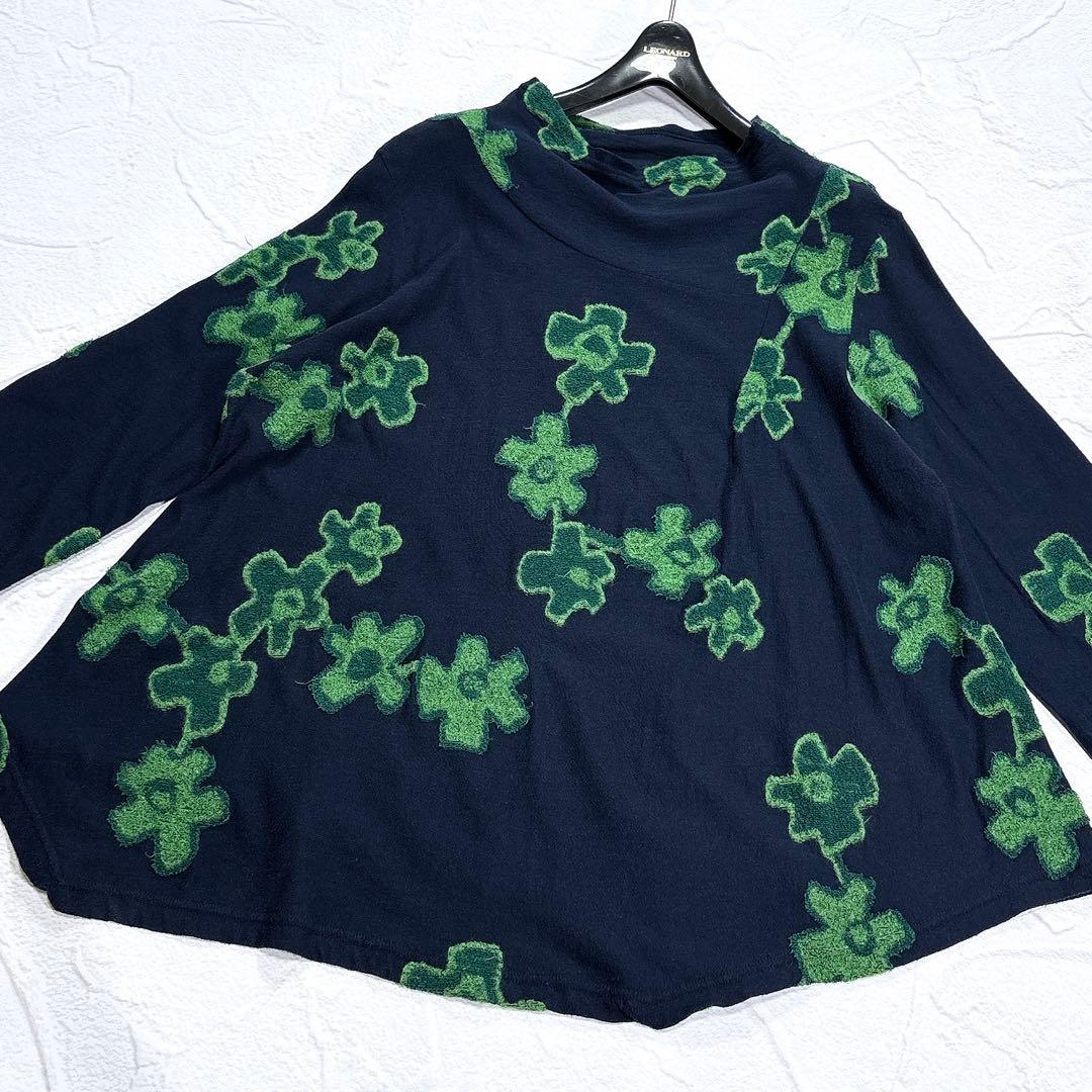 慈雨　センソユニコ　チュニック　カットソー　モックネック　変形　花柄　ジャガード