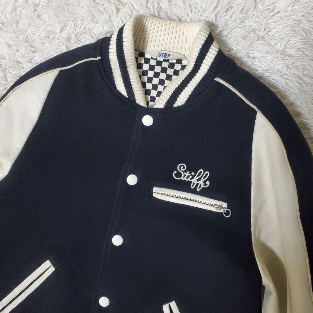 希少 STIFF レザー ウール スタジャン バイカラー 日本製 M
