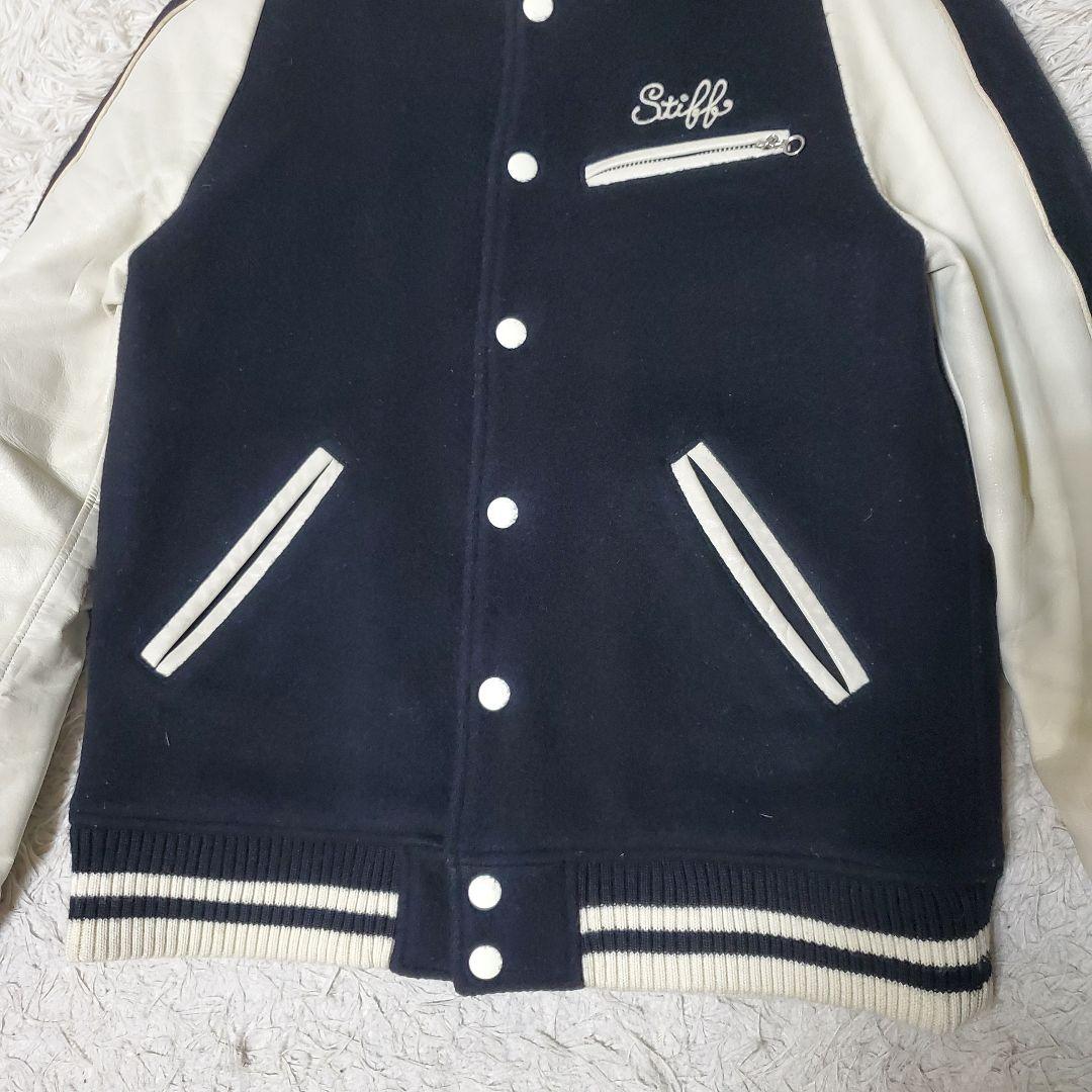 希少 STIFF レザー ウール スタジャン バイカラー 日本製 M