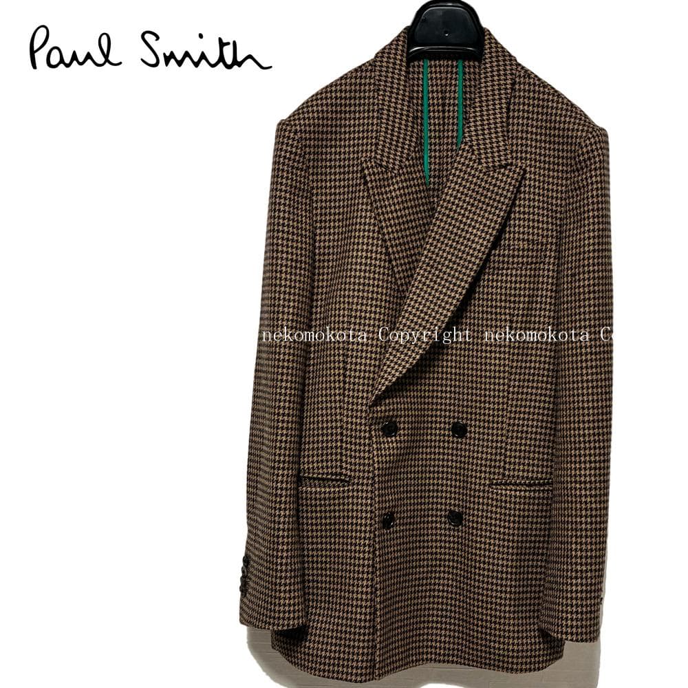ポールスミス ウール キャメル 千鳥柄 ダブル テーラード ジャケット M