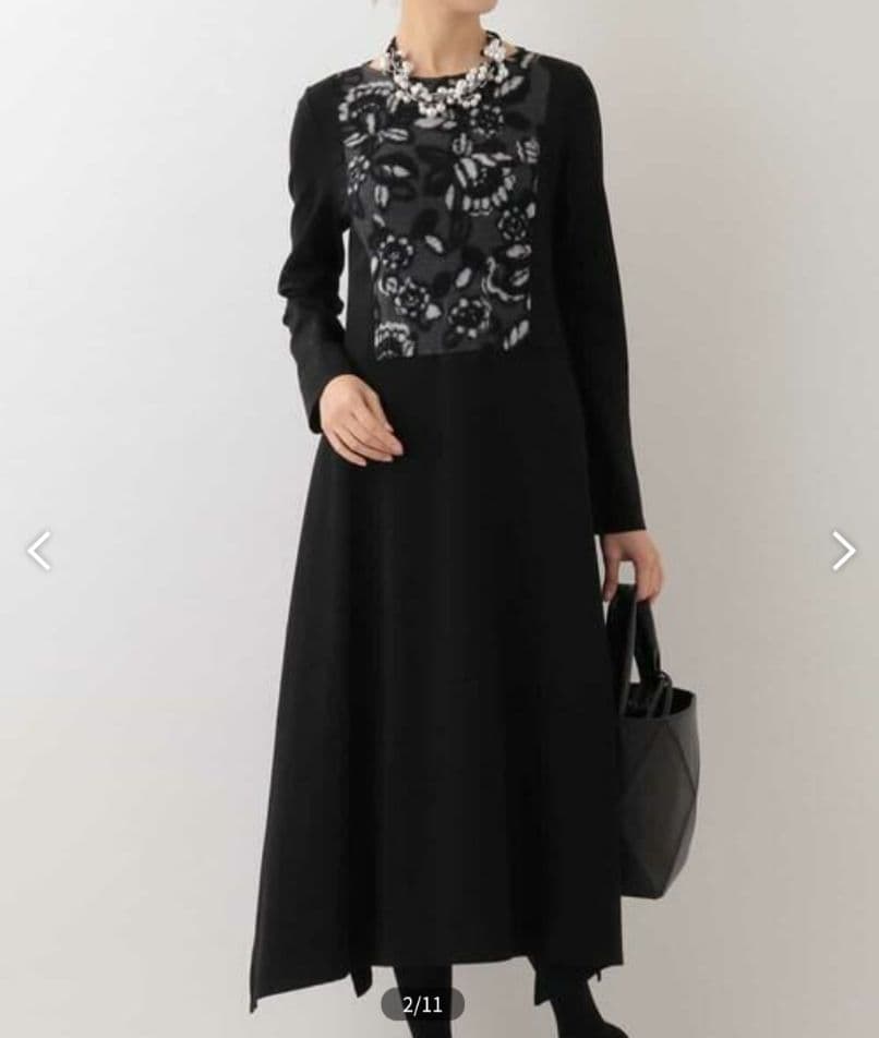 HIROKO BIS【日本製】フラワージャガード切り替えワンピース size9