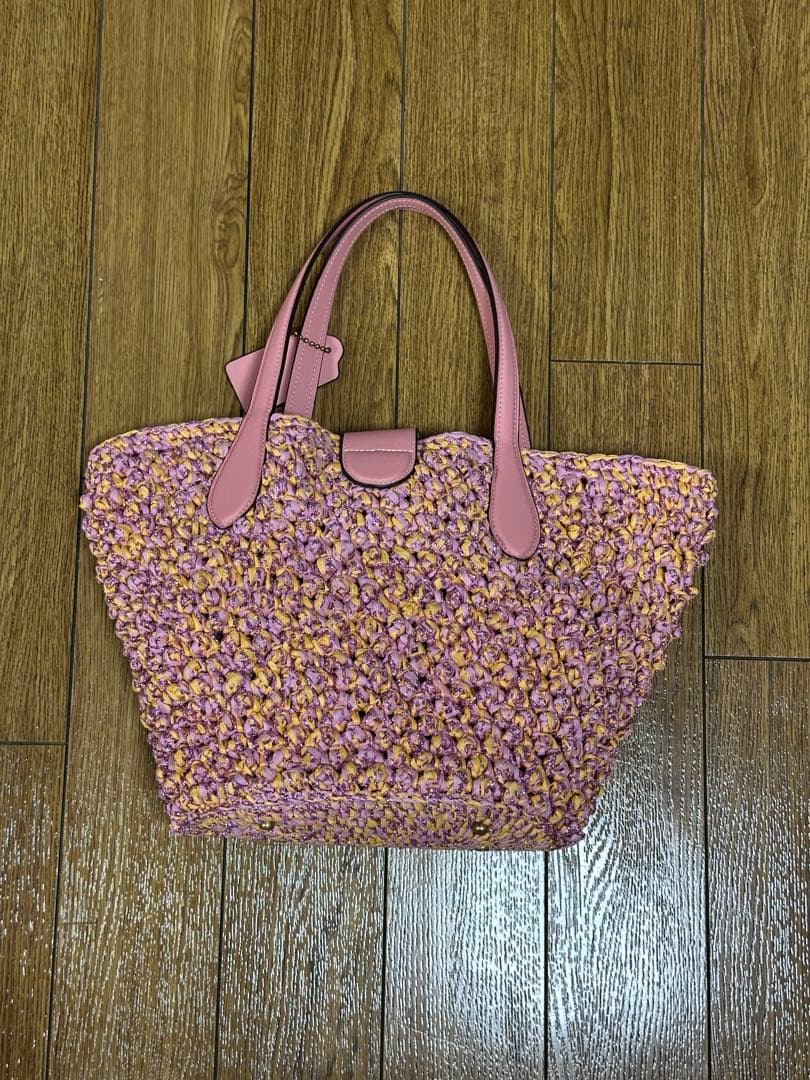 美品COACHコーチ トートバッグ カゴバッグ ピンク CH741 ポーチ付き
